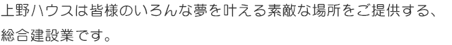 上野ハウスは皆様のいろんな夢を叶える素敵な場所をご提供する、総合建設業です。
